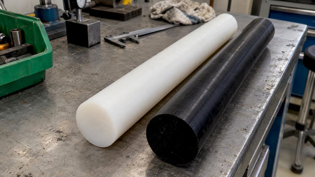 Białe i czarne pręty z poliamidu PA6