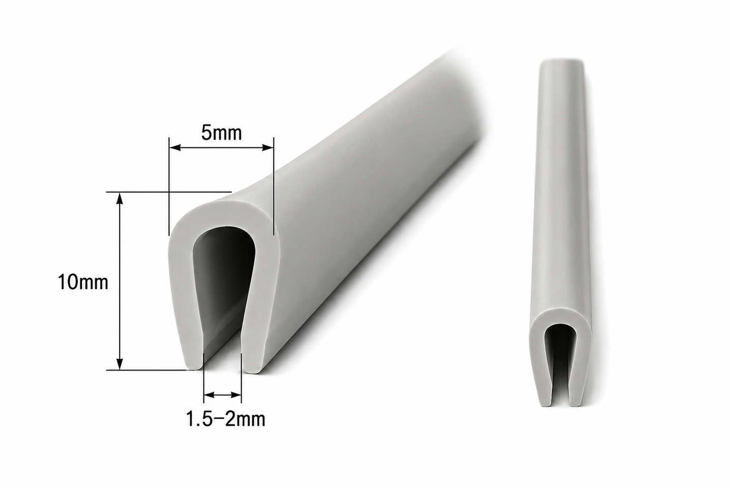 Kantlisttätning typ U PVC grå – kantbeskydd 1,5–2 mm, profil 5x10 mm