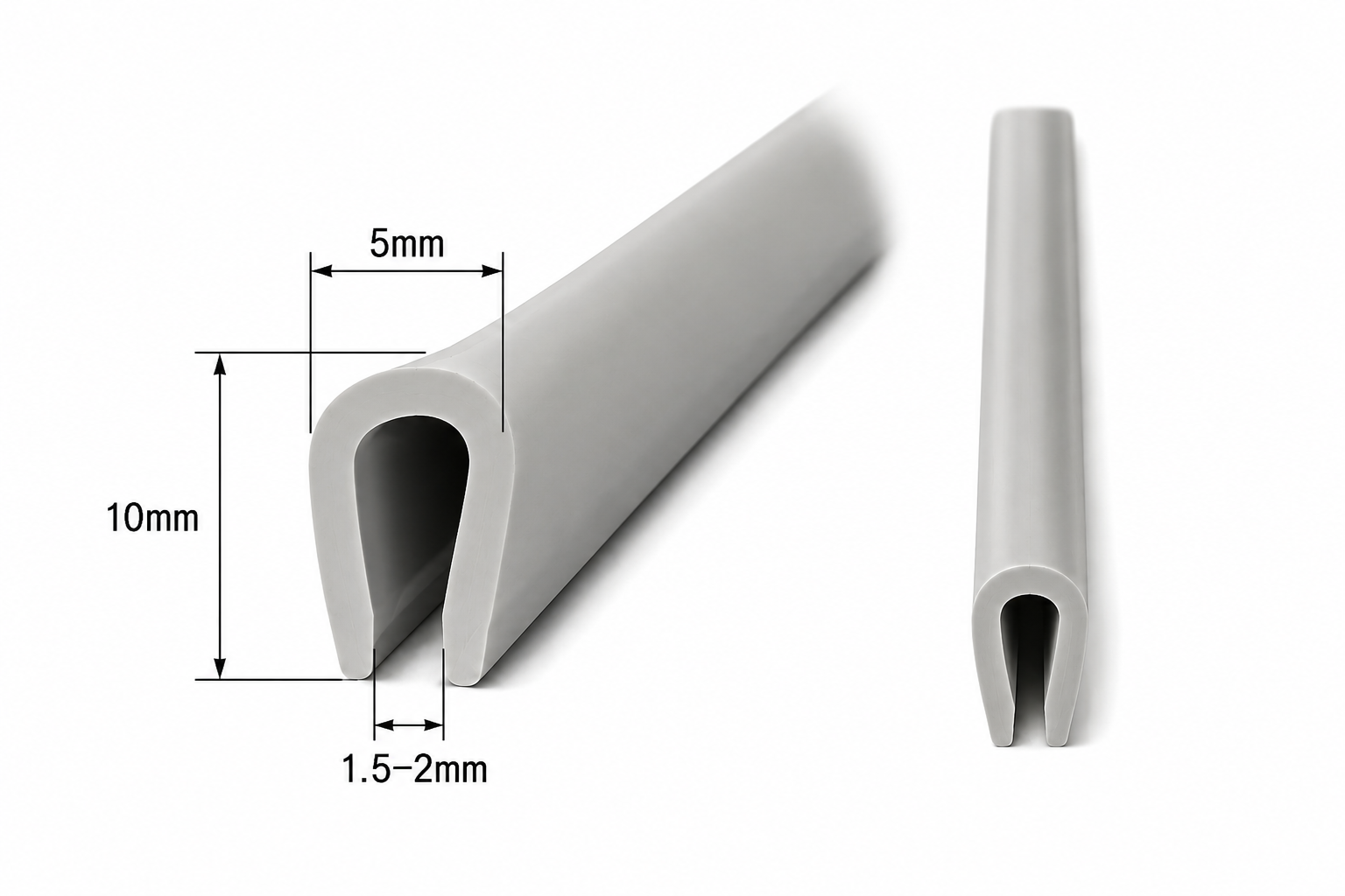 Kantlisttätning typ U PVC grå – kantbeskydd 1,5–2 mm, profil 5x10 mm