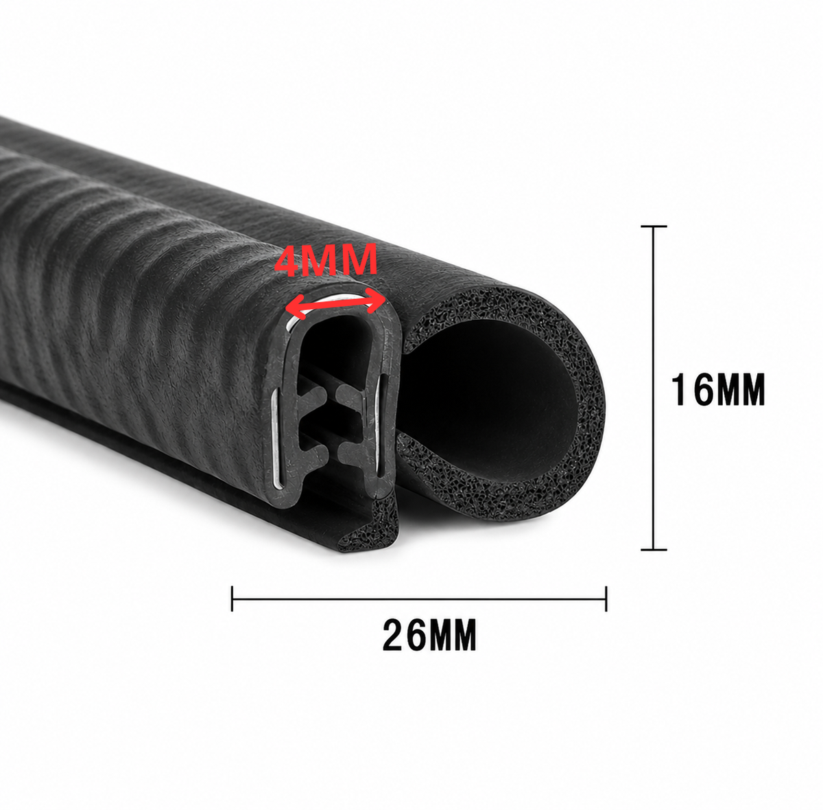 Uszczelka zbrojona do szyb ciągników, samochodów, łodzi 26x16 mm – profil krawędziowy EPDM